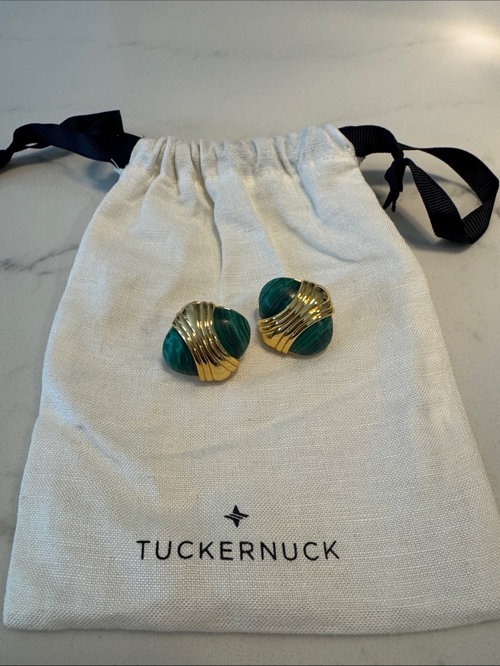 NEW 👉NWT TUCKERNUCK MALACHITE BALDWIN STUDS GREEN & GOLD STATEMENT EARRINGS